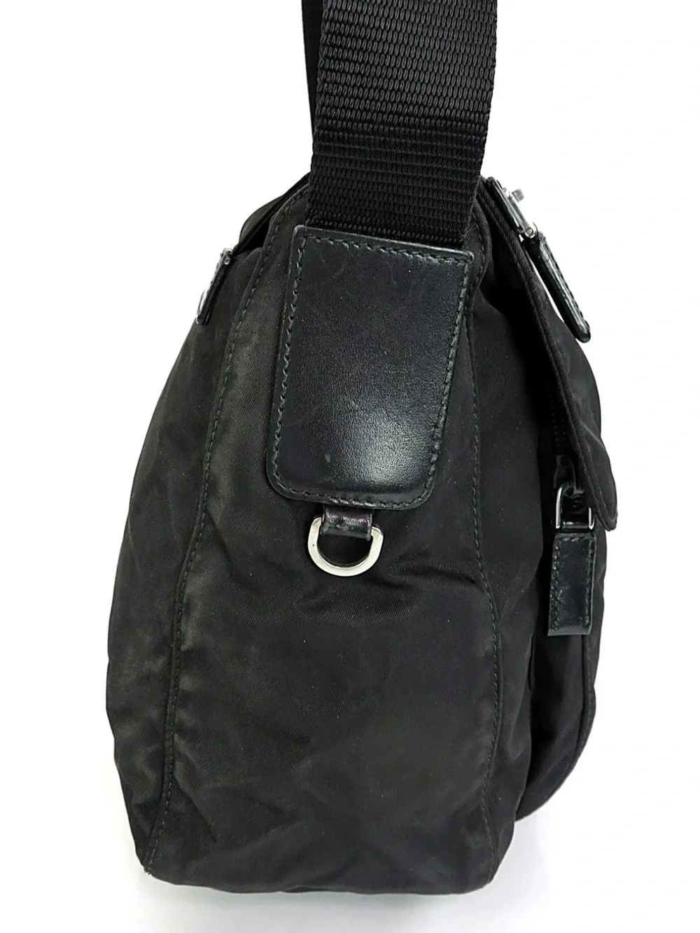 Prada Black Nylon Messenger Bag with Silver Hardware